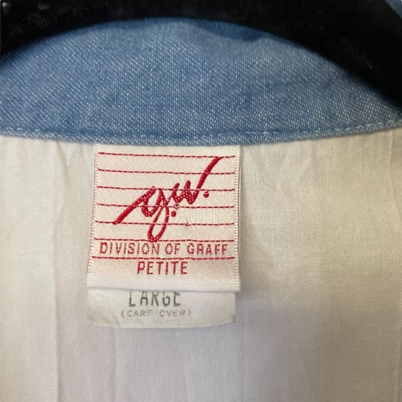 Vintage GW Graff Denim White Studded Western Cottage Button Up Blouse Large - Picture 6 of 6